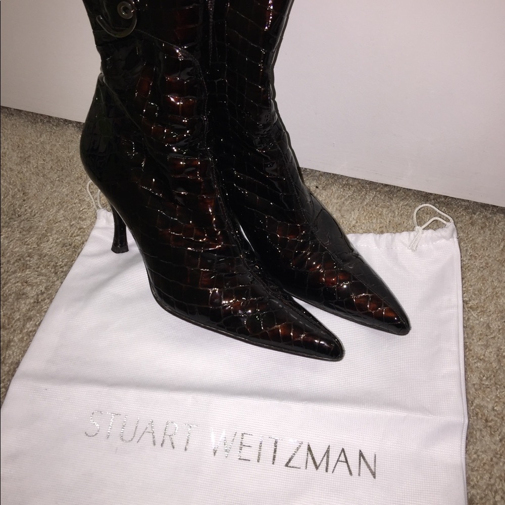 Stuart Weitzman Brown Croc Ankle Boots